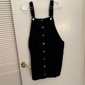 Black Button-Front Corduroy Pinafore Dress